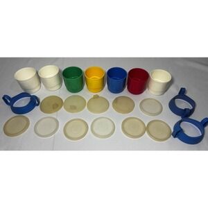 7‎ VINTAGE Tupperware Stacking 2546 Cups 7 Oz Camping Travel+Lids, Handles,Sippy